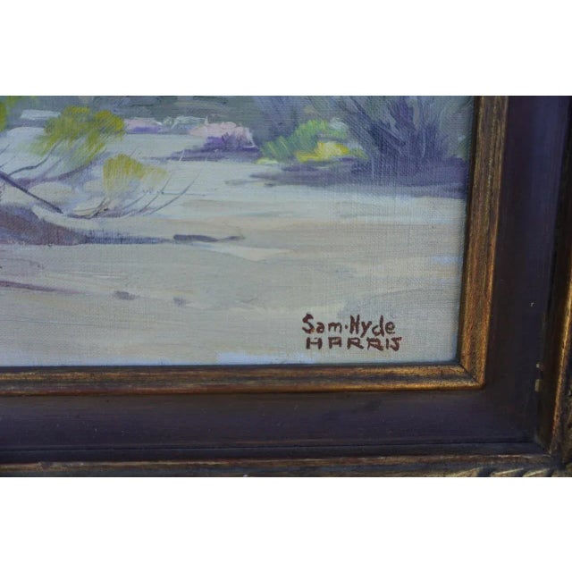 A lovely desert study. We love the shimmer of the mountains rising behind the palo verde, pale in the heat. Board measures...