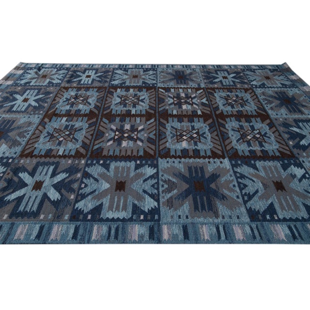 Blue 21st-Century Blue Modern Swedish Style Wool Rug For Sale - Image 8 of 13