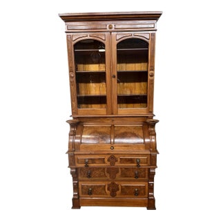 Walnut Victorian Renaissance Cylinder Roll Secretary Desk For Sale