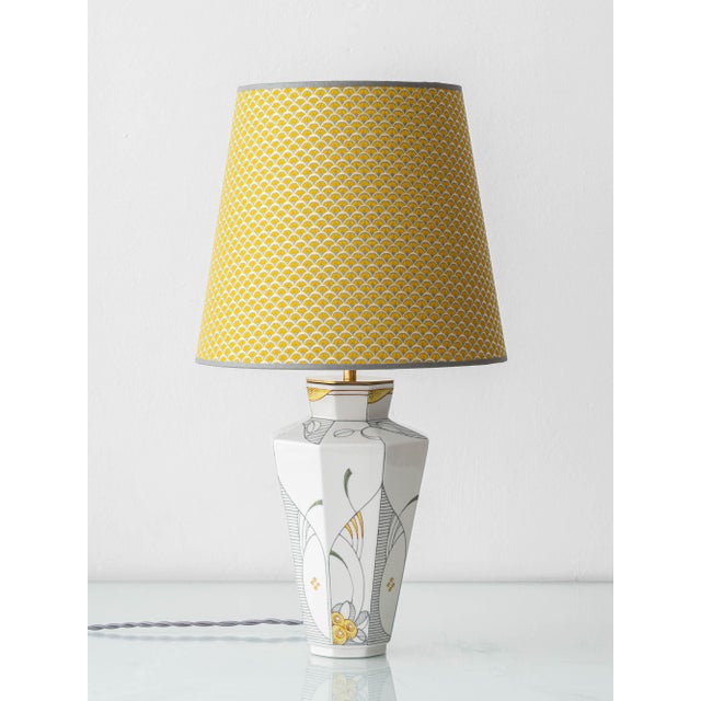 Vintage Art Deco Ceramic Table Lamp in Hand-Painted Octagonal Base with Jacquard Shade by Royal Delft, 1991 For Sale - Image 18 of 18