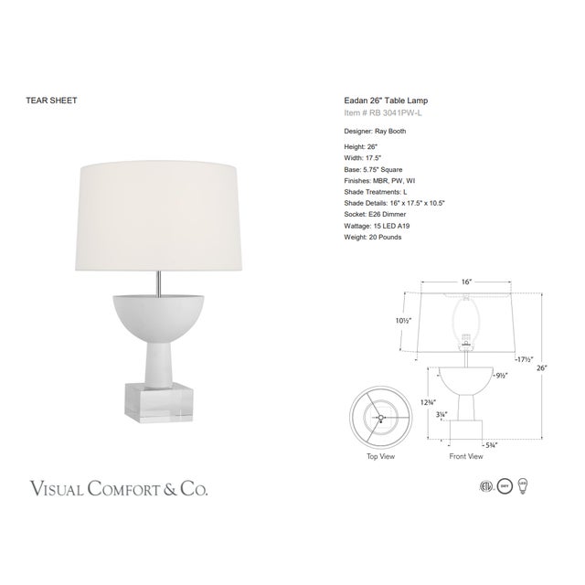 Ray Booth by Visual Comfort Signature Eadan 26" Table Lamp in Plaster White with Linen Shade Designer: Ray Booth Height:...