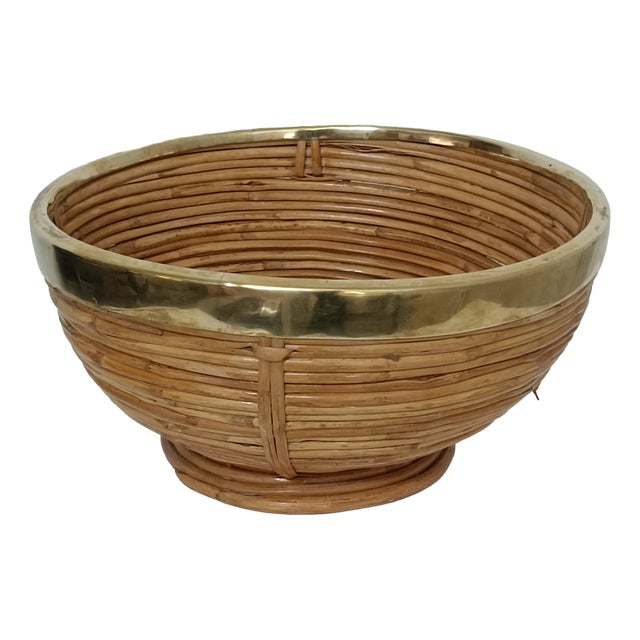 Rattan and Brass Fruit Baskets, 1970s For Sale