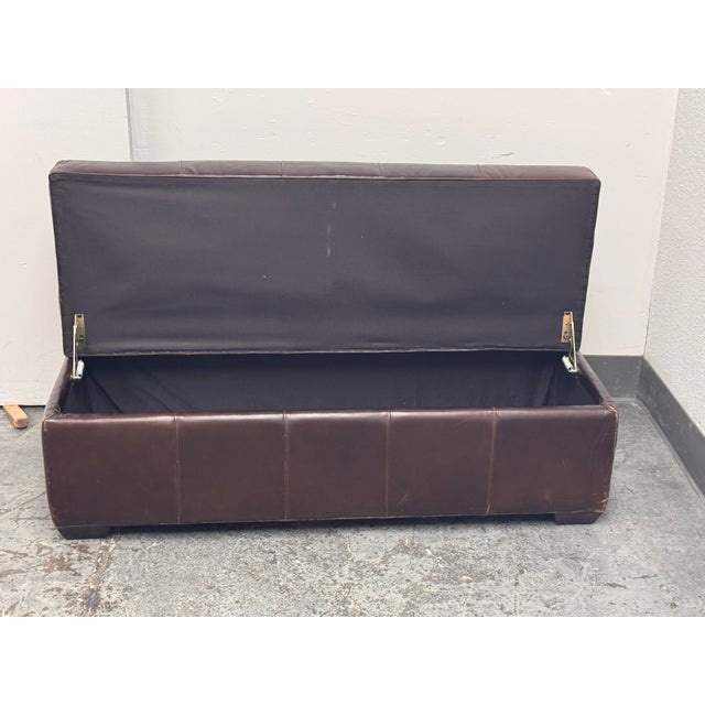 2010s Restoration Hardware Tufted Leather Storage Ottoman For Sale - Image 5 of 12