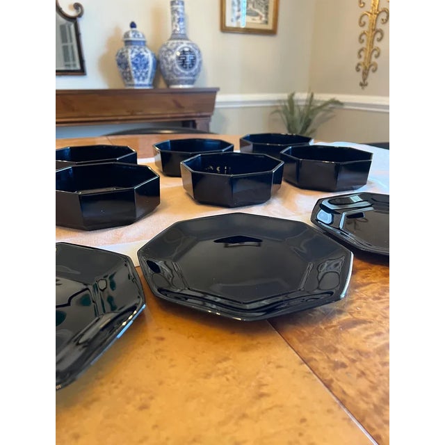 Mid-Century Modern 1980’s Arcoroc Octime Black Octagon Bowls and Plates Set- 10 Pieces For Sale - Image 3 of 9