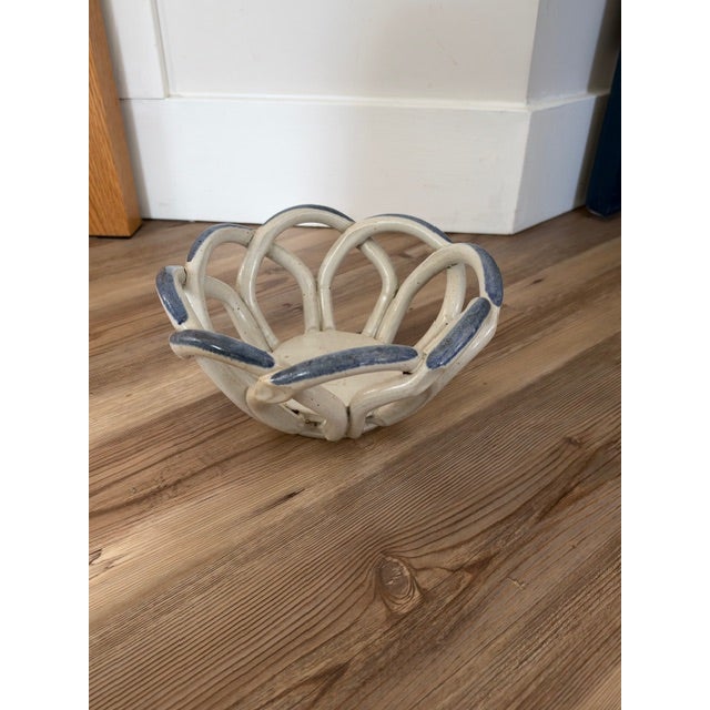 Vintage Ceramic Woven Lattice Basket Bowl For Sale - Image 11 of 13