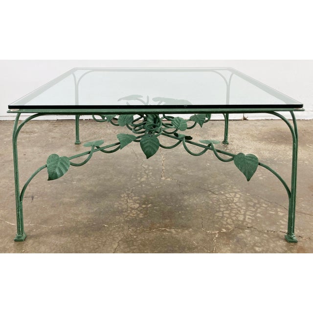 Figurative Vintage Green Cast Iron Ivy Motif Glass Top Coffee Table For Sale - Image 3 of 8