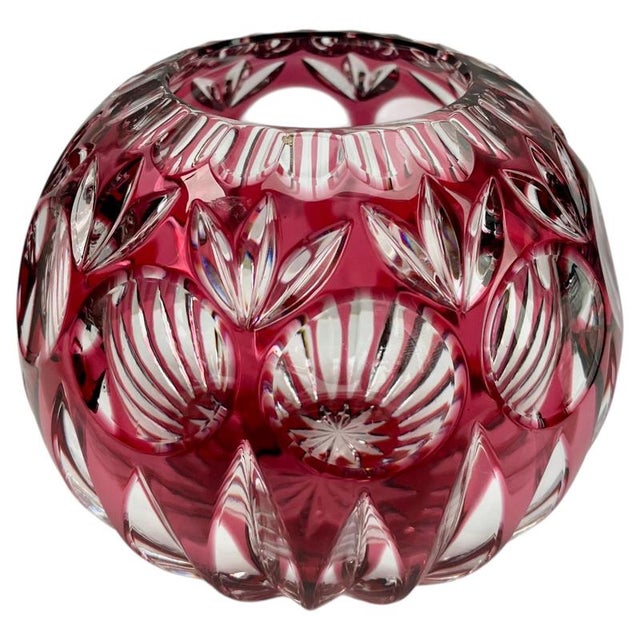 Bohemian Globe Vase in Ruby-Red Cut-to-Clear Collard Crystal with Geometric Decoration, 1950 For Sale - Image 9 of 9