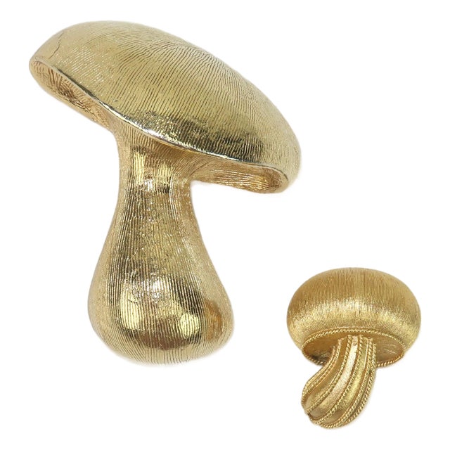 Pair of Gold Plated Mushroom Brooches Including Trifari, 1960's For Sale