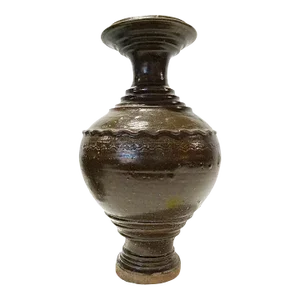 Early 20th Century Ceramic Vase From Thailand, in Dark Brown Glaze