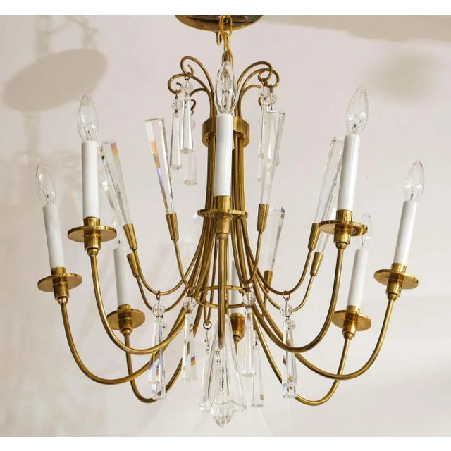 1960's Tommi Parzinger Style Brass and Crystal Chandelier For Sale - Image 10 of 13