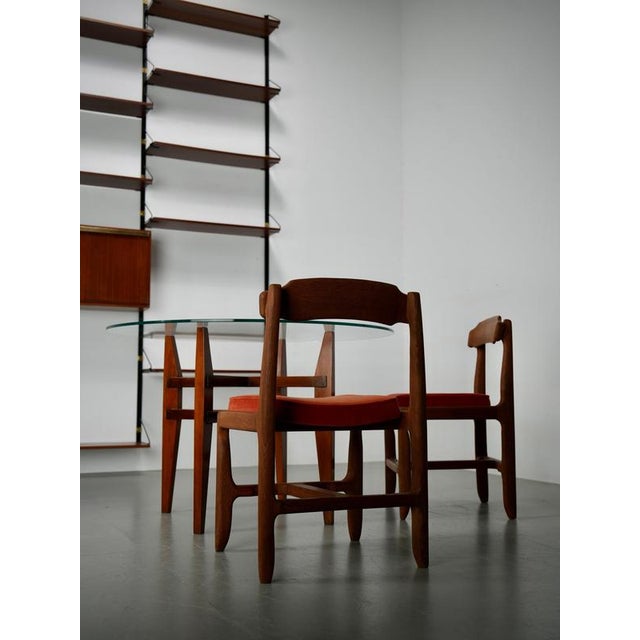 Vintage Dining Chairs in Oak and Velvet by Guillerme Et Chambron, France, 1960, Set of 2 For Sale - Image 12 of 13