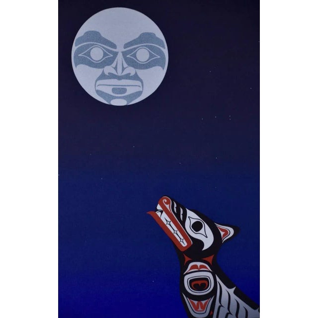 Abstract Midnight Wolf: A Limited Edition Clarence Mills Signed Haida Inuit Print, 1994 For Sale - Image 3 of 5