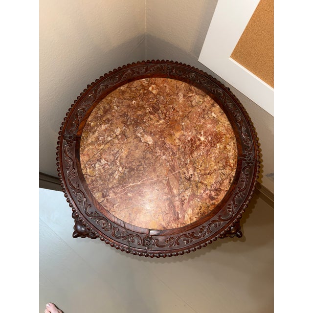 Late 19th Century Late 19th Century Chinese Carved Wood Foo Dog and Red Marble Plant Stand/Side Table For Sale - Image 5 of 10