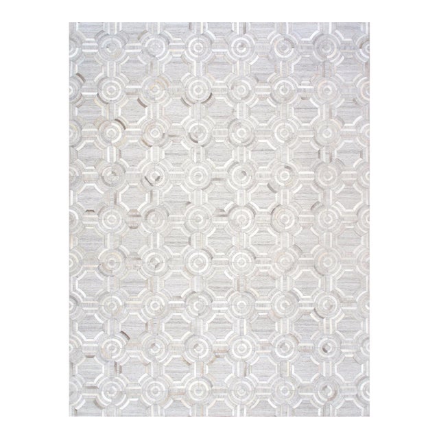 Galaxy Cowhide & Sari Silk Silver Area Rug, 9' 0'' X 12' 0'' For Sale