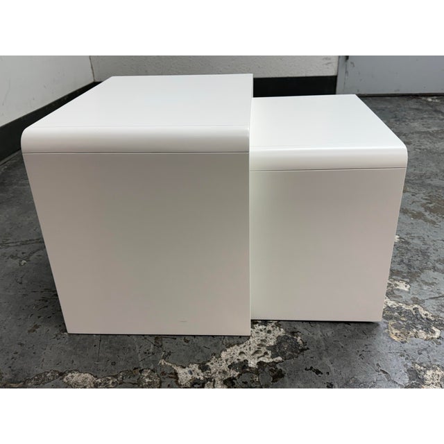 Scandinavian Designs Two Piece White Nesting Table Set, Two Piece For Sale - Image 4 of 12