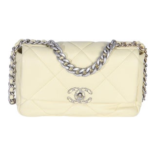 Light Yellow Quilted Lambskin Medium Chanel 19 Flap Bag For Sale