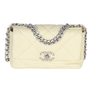 Light Yellow Quilted Lambskin Medium Chanel 19 Flap Bag