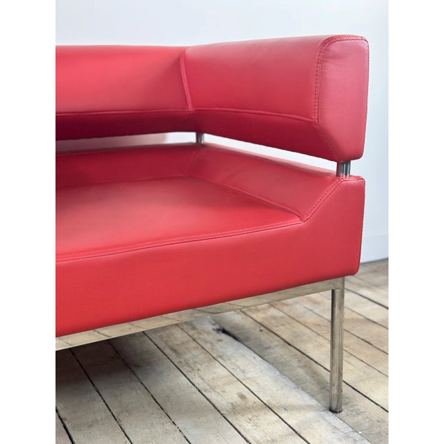 1980s Set of Armchairs in Red Leatherette and Chrome Aluminum, 1980s For Sale - Image 5 of 9