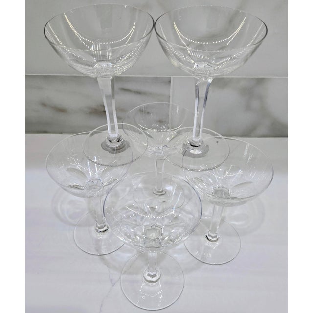 Mid-Century Modern Vintage Japanese Hoya Crystal Champagne Coupes – Set of 6 With Case For Sale - Image 3 of 10