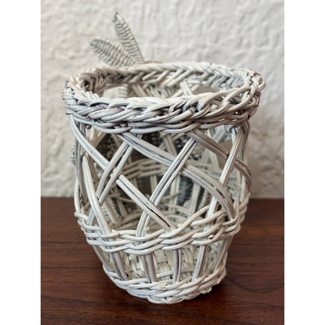 Wood 1980s Small Wicker White Rabbit Basket, Mario Torres Style For Sale - Image 7 of 8
