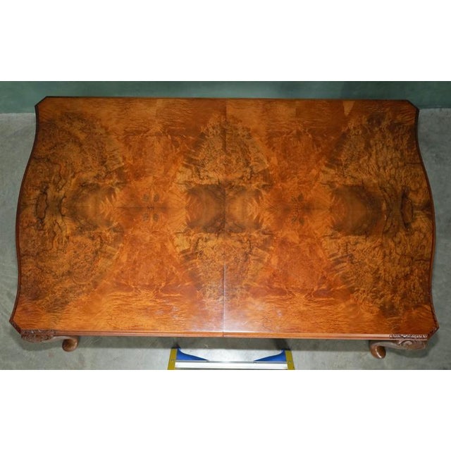Vintage English Burr and Burl Walnut Extending Dining Table and Chairs, 1940s, Set of 7 For Sale - Image 13 of 18