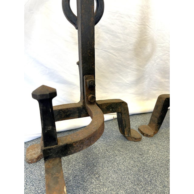 Early 1900's Addison Mizner Mediterranean/ Spanish Colonial Revival Hand Forged Wrought Iron Andirons - A Pair For Sale - Image 18 of 18