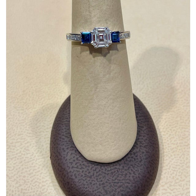 Approximately 0.70 Ct Natural Sapphire & 0.75 Ct Diamond 18 Karat White Gold Cocktail Ring prong set 18 K White Gold: 4.2...