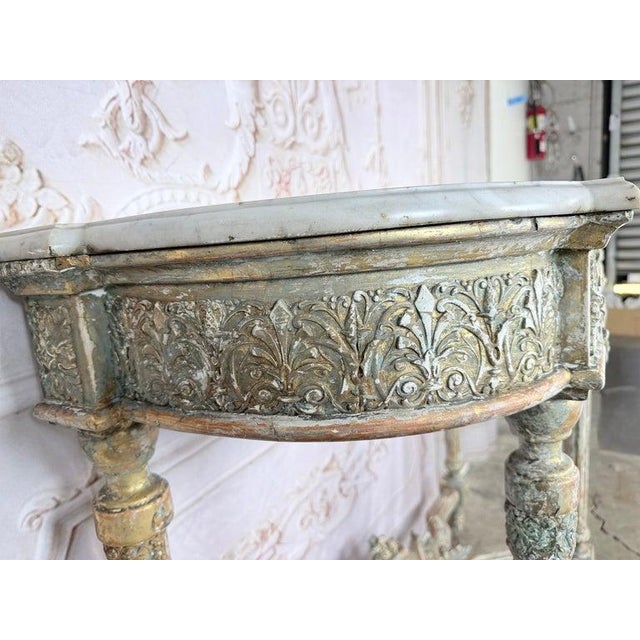 White French Louis XVI Painted Gesso & Giltwood Console Table With Shaped Marble Top For Sale - Image 8 of 16