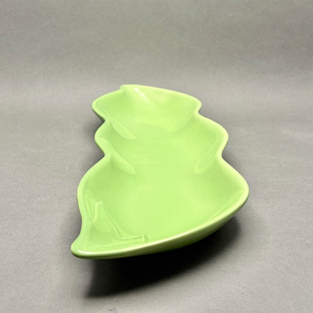 Vintage Mid Century Modern Green Bean Ceramic Serving Dish For Sale - Image 4 of 9