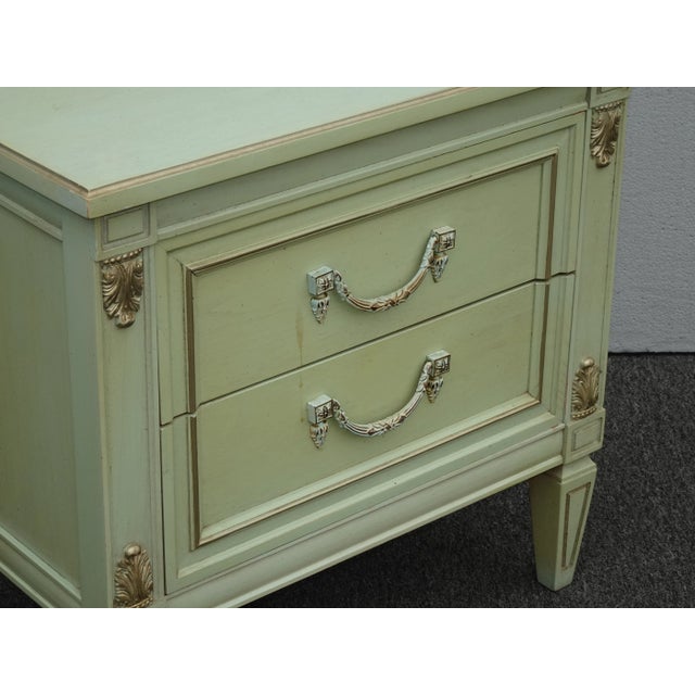 1970s Vintage French Louis Style Lite Green Nightstand W Brass Handles For Sale - Image 5 of 13