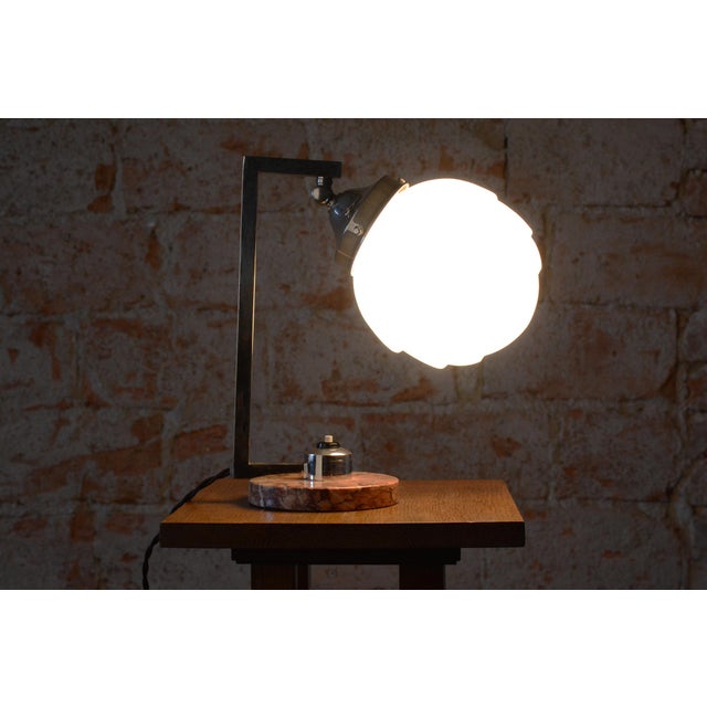 Pink Bauhaus Table Lamp in Marble, Opaline Glass, and Chrome, France, 1920s For Sale - Image 8 of 9