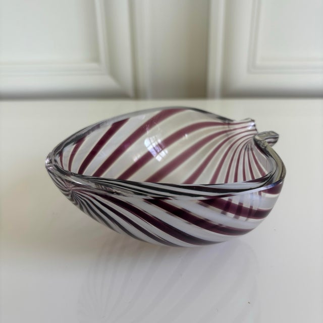 2020s Vintage Italian Murano Art Glass Purple Candy Stripe Dish Bowl For Sale - Image 5 of 10