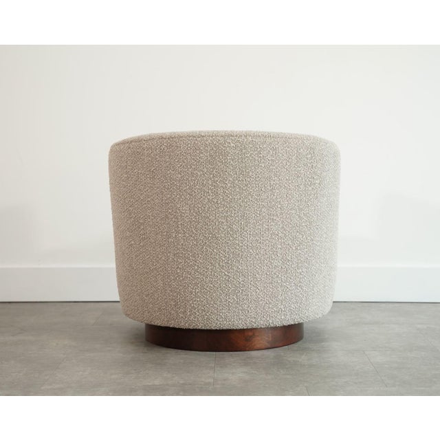 Taupe Edward Wormley for Dunbar Swivel Chairs in Mahogany and Taupe Boucle, C. 1950s For Sale - Image 8 of 9