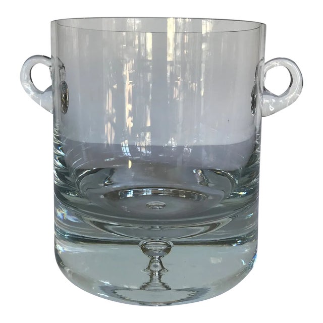 Vintage Heavy Glass Ice Bucket With Hand Blown Handles For Sale