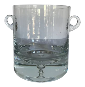 Vintage Heavy Glass Ice Bucket With Hand Blown Handles