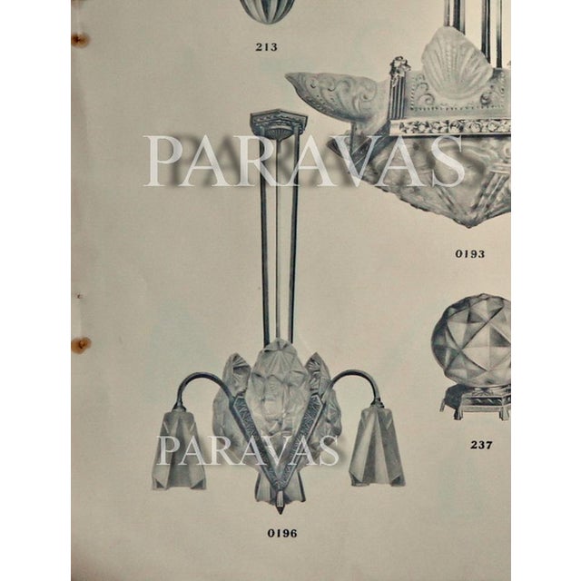 Degue French Art Deco Multi-Light Chandelier 1930s - Frosted Glass & Nickeled Bronze For Sale - Image 11 of 14