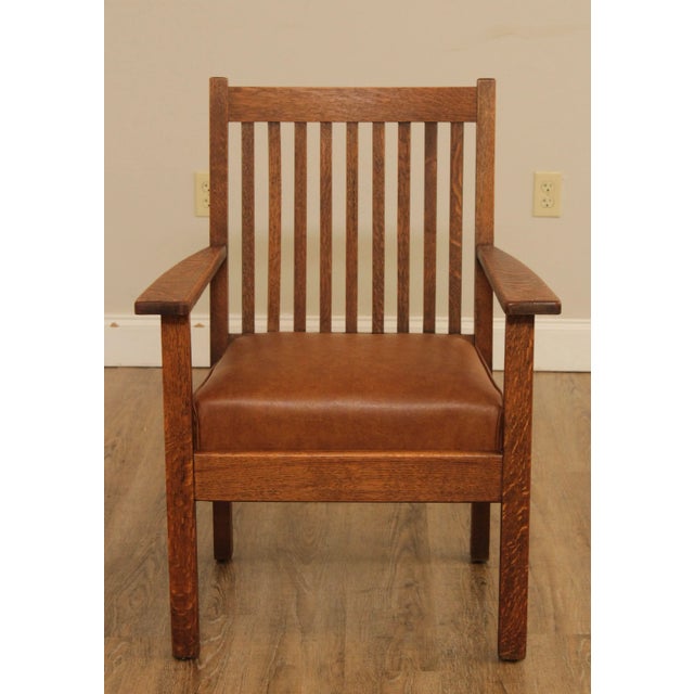 Traditional Antique Mission Oak Spindle Back Armchair For Sale - Image 3 of 13