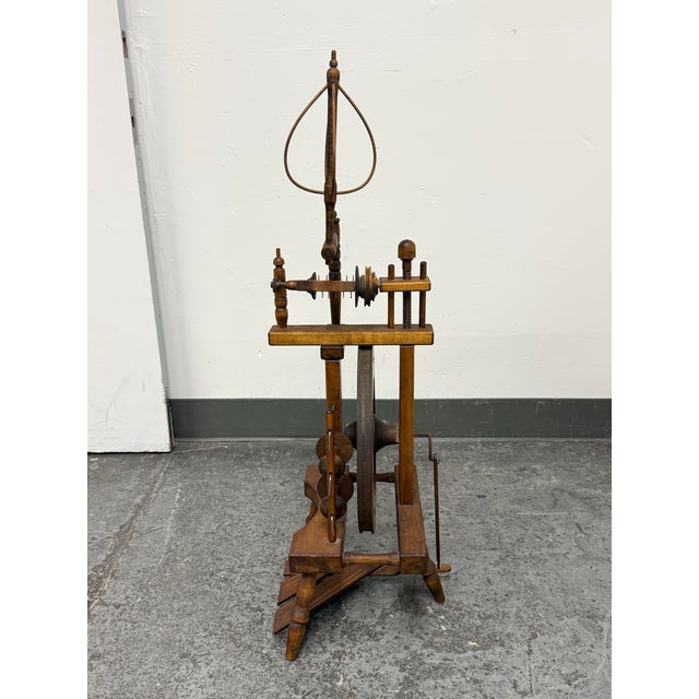 Upright Wooden Spinning Wheel, Antique For Sale - Image 4 of 12