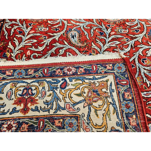 Persian Vintage Persian Qum Area Rug, Hand-Knotted Wool, Allover Paisley & Vine Pattern, 5x7, Red & Ivory For Sale - Image 3 of 18