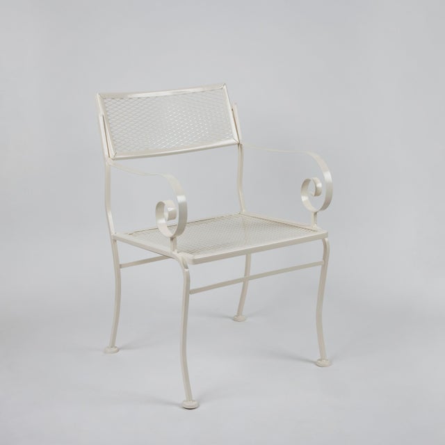 Mid-Century Modern Vintage Iron Outdoor Dining Chairs W/ Metal Mesh Seats + Backs | Set of 8 For Sale - Image 3 of 14