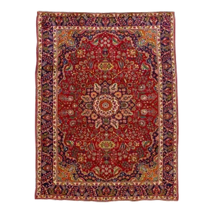 Vintage Persian Tabriz Handmade Red Medallion Floral Wool Rug