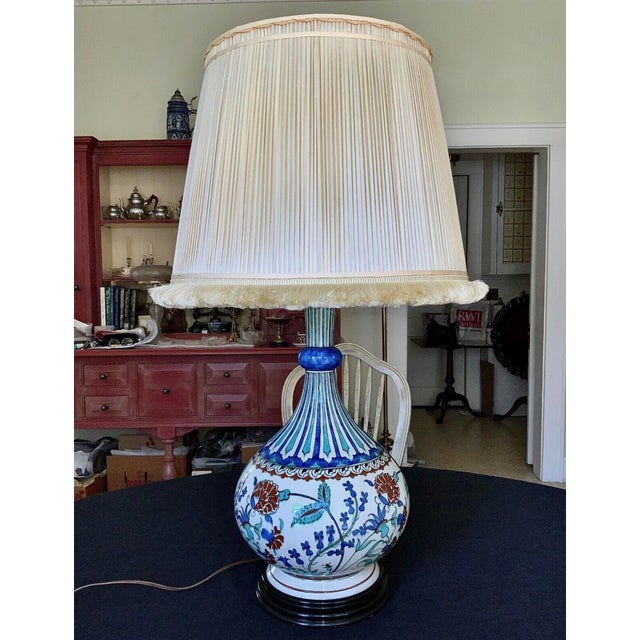 19th Century Iznik-Style Pottery Bottle Vase Converted Lamp / Samson France For Sale In New York - Image 6 of 12