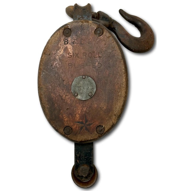 This is a Great Looking & Very Decorative Large Size Antique American Tall Ships Sail Rigging Block and Tackle - Pulley....