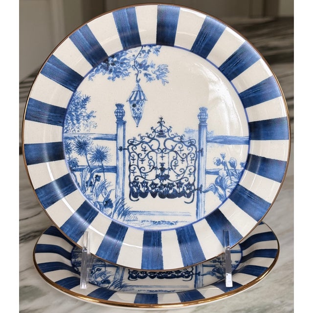 Contemporary MacKenzie-Childs Royal Toile Mrs Powers Gate Decorative Plates - Set of Two For Sale - Image 3 of 7