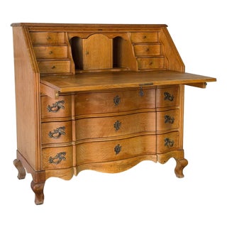 Oak Bureau With Drop-Front Desk and Three Serpentine Drawers Danish Mid-Century Modern 1970s For Sale