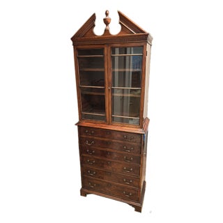Antique Georgian Style Secretary Bookcase With Glazed Cabinet & Fitted Interior For Sale