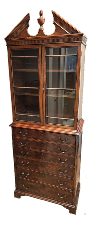 Antique Georgian Style Secretary Bookcase With Glazed Cabinet & Fitted Interior