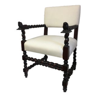 Period Style English Chair With Barley Twist Legs and Lions Heads For Sale