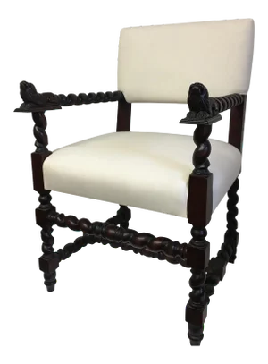 Period Style English Chair With Barley Twist Legs and Lions Heads