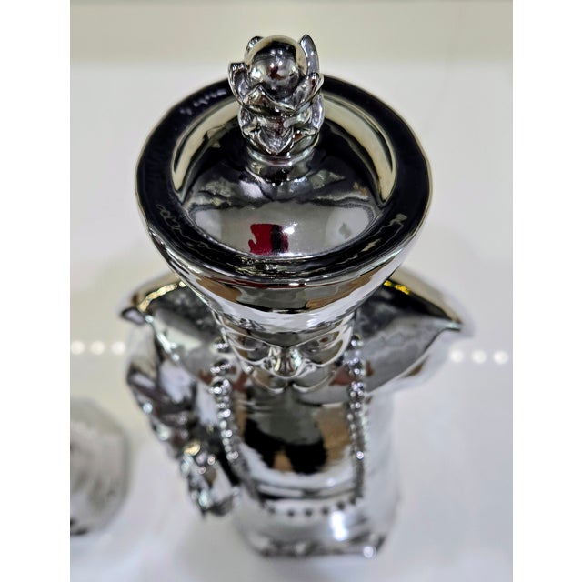 Large Vintage Chrome Chinoiserie Porcelain Scholar & Student Figurine Pair, 18 Inch For Sale - Image 15 of 17